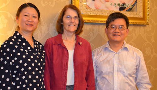Shan Fan, M.D., and Carol Toris, PhD, of UNMC, with Tao Guo, M.D., associate professor of ophthalmology, Tenth People's Hospital, Shanghai.